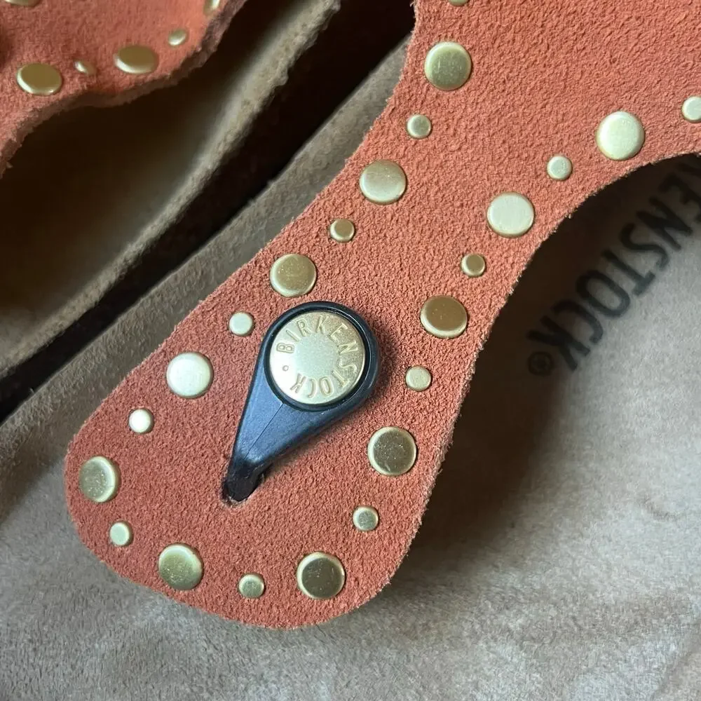 Birkenstock Gizeh Rivet Border Sandals 41 Dark Rust Terracotta Suede Thong Stud - Picture 4 of 16